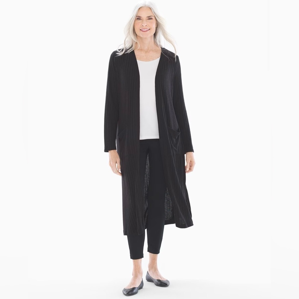NWT Soma Cozy Ribbed Knit Duster Open Front Cardigan in Black Size‎ Medium